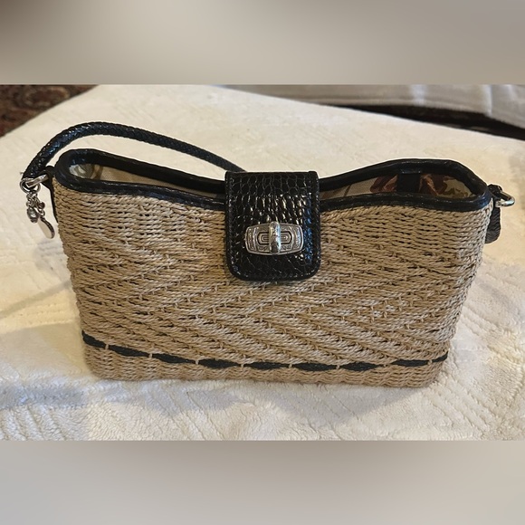 Brighton Handbags - Brighton Wendy Tan/Blk Woven Jute With Chocolate Leather Shoulder Bag H70224 EUC